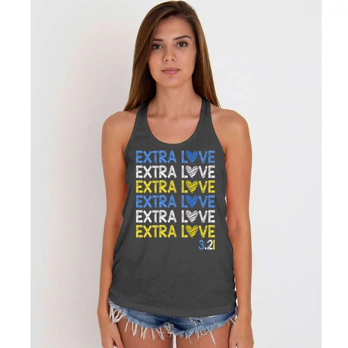 Extra Love World Down Syndrome Awareness Day March T21 Women's Knotted Racerback Tank