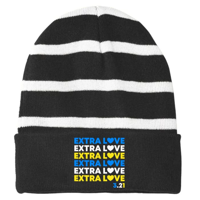 Extra Love World Down Syndrome Awareness March 21 T21 Striped Beanie with Solid Band