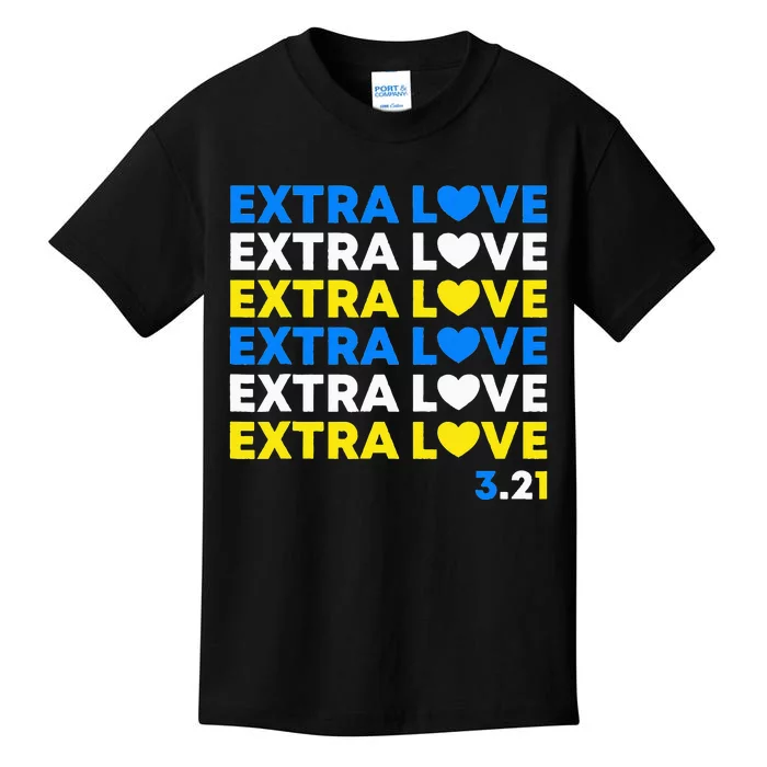 Extra Love World Down Syndrome Awareness Day March 21 T21 Kids T-Shirt