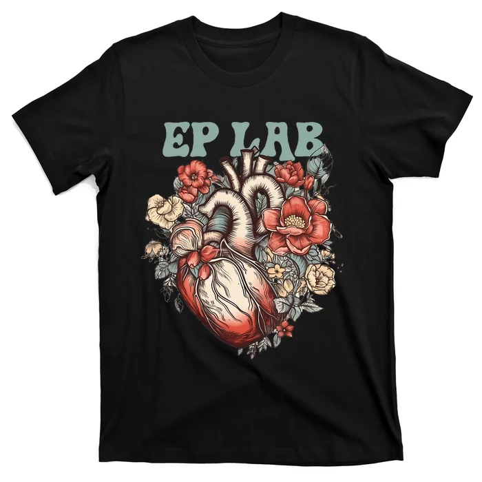 Ep Lab With Human Heart & Flowers Electrophysiology T-Shirt