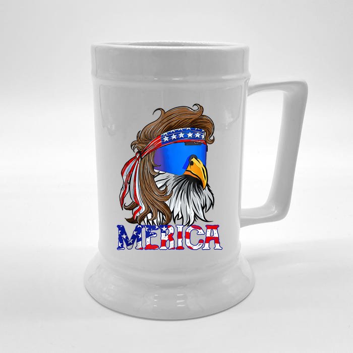 Eagle Mullet 4th Of July USA American Flag Merica Front & Back Beer Stein