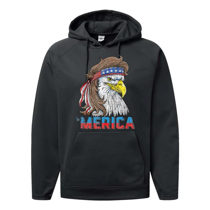 Eagle Mullet 4th Of July USA American Flag Eagle Merica Performance Fleece Hoodie