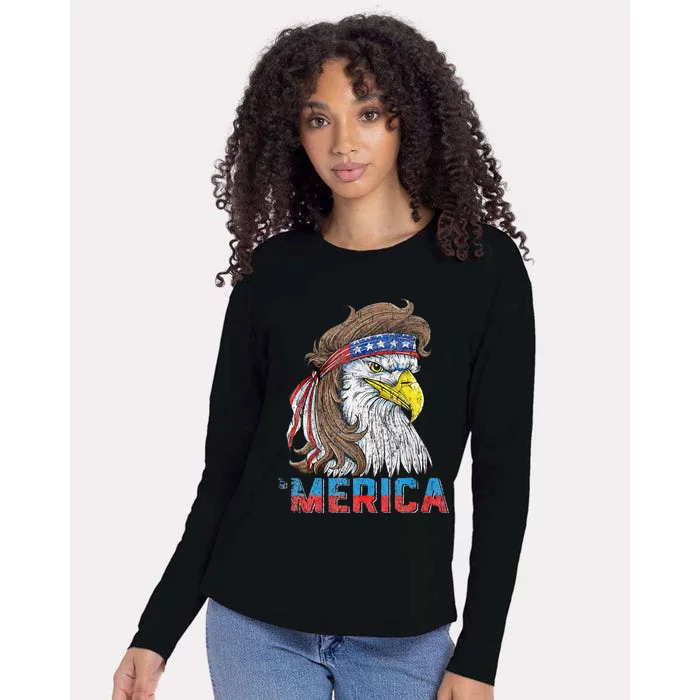 Eagle Mullet 4th Of July USA American Flag Eagle Merica Womens Cotton Relaxed Long Sleeve T-Shirt