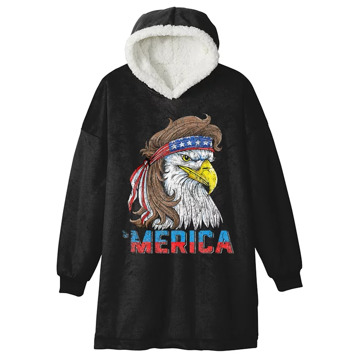 Eagle Mullet 4th Of July USA American Flag Eagle Merica Hooded Wearable Blanket