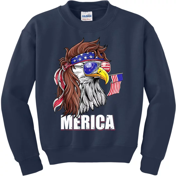 Eagle Mullet 4th Of July USA American Flag Mericas Kids Sweatshirt