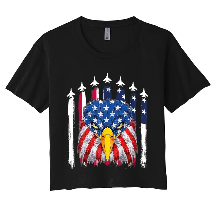 Eagle Mullet 4th Of July USA American Flag Merica Women's Crop Top Tee