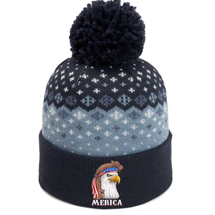 Eagle Mullet 4th Of July USA American Flag Merica The Baniff Cuffed Pom Beanie