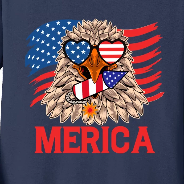 Eagle Mullet 4th Of July USA American Flag Merica Kids Long Sleeve Shirt