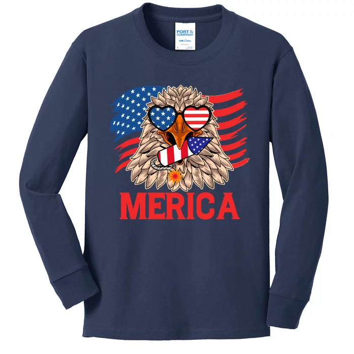 Eagle Mullet 4th Of July USA American Flag Merica Kids Long Sleeve Shirt