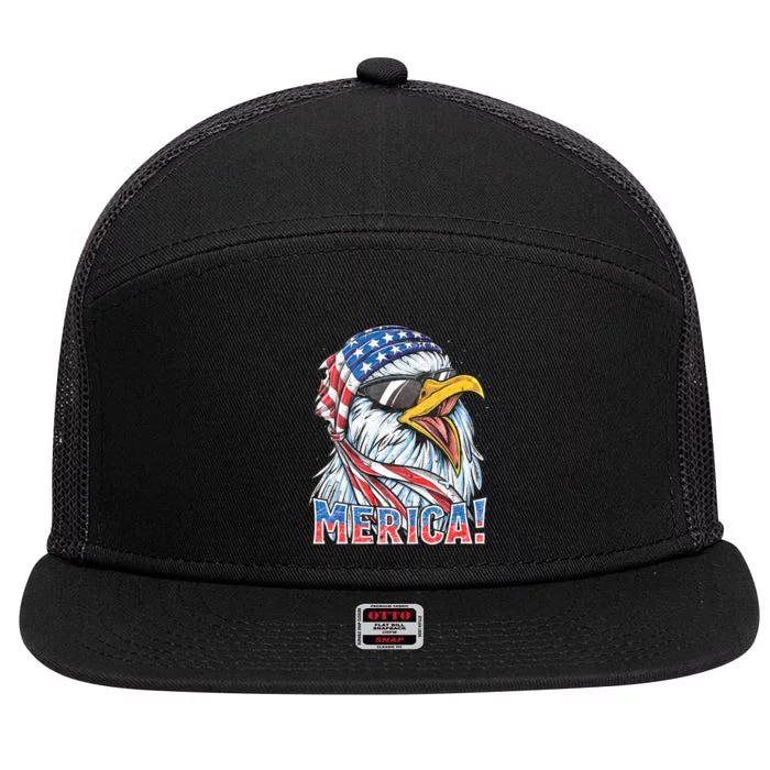 Eagle Merica 4th Of July Merica American 7 Panel Mesh Trucker Snapback Hat