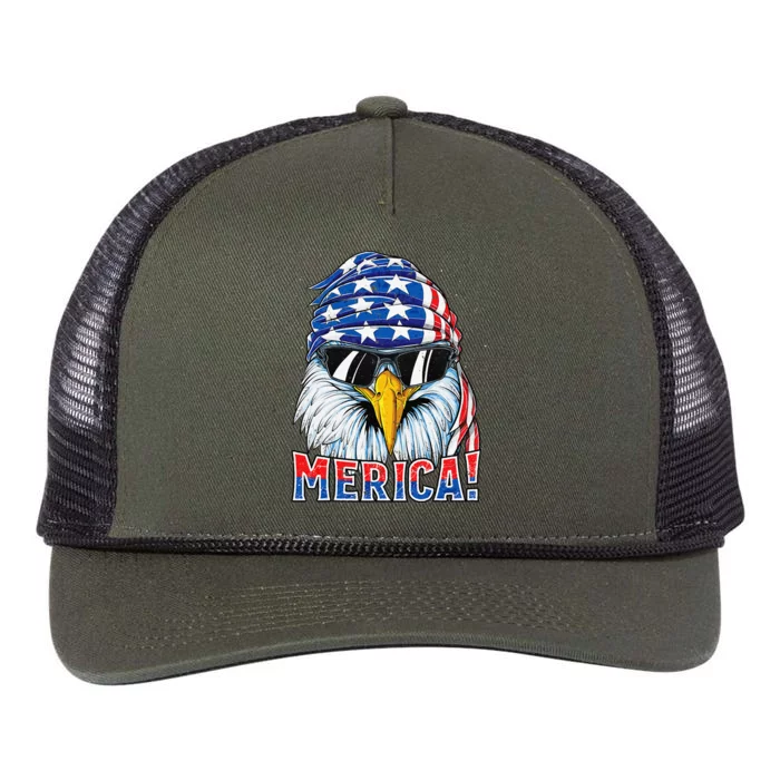 Eagle Merica 4th of July Merica American Retro Rope Trucker Hat Cap