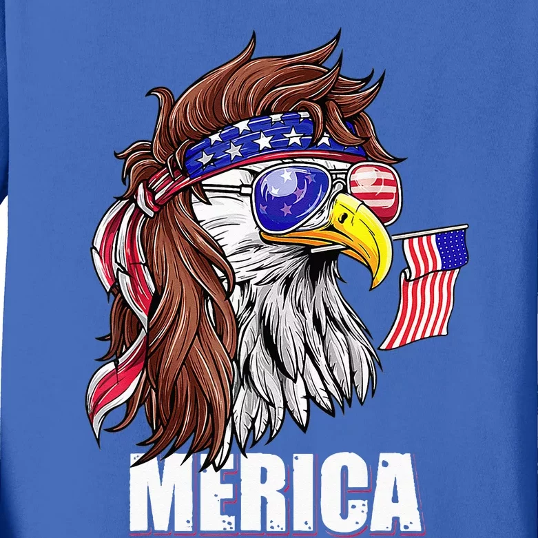 Eagle Mullet 4th Of July USA American Flag Merica Kids Long Sleeve Shirt