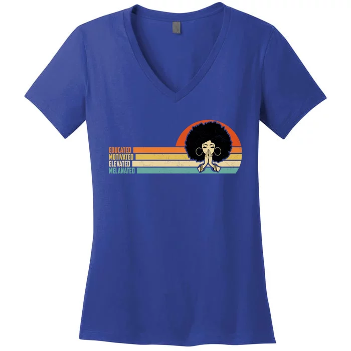 Educated Motivated African American Black Queen Melanin Gift Women's V-Neck T-Shirt