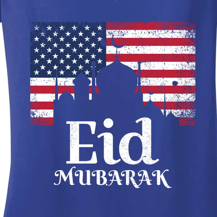 Eid Mubarak American Flag Eid Al Fitr Islamic Holiday Meaningful Gift Women's V-Neck T-Shirt