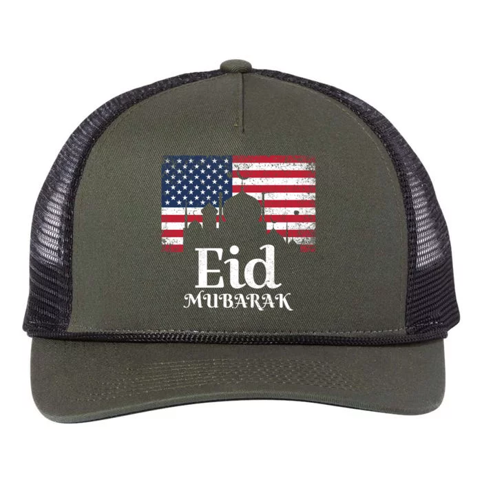 Eid Mubarak American Flag Eid Al Fitr Islamic Holiday Meaningful Gift Retro Rope Trucker Hat Cap