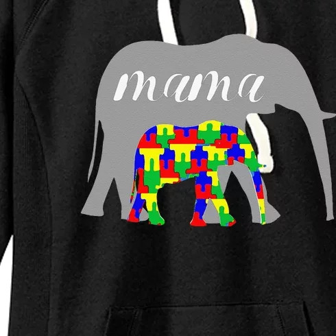 Elephant Mama Autism Awareness Nurturing Mom Women's Fleece Hoodie