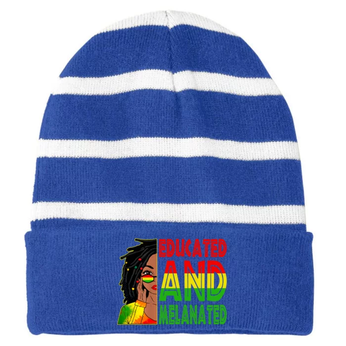 Educated Melanated Black Teacher Black History Juneteenth Gift Striped Beanie with Solid Band