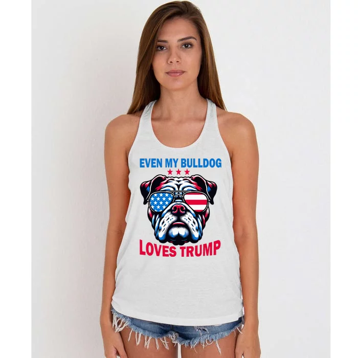 Even My Bulldog Loves Trump Trump Supporter Dog Lover Women's Knotted Racerback Tank