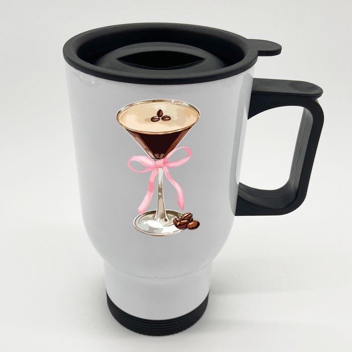 Espresso Martini Bow Graphic For Girl Women Front & Back Stainless Steel Travel Mug