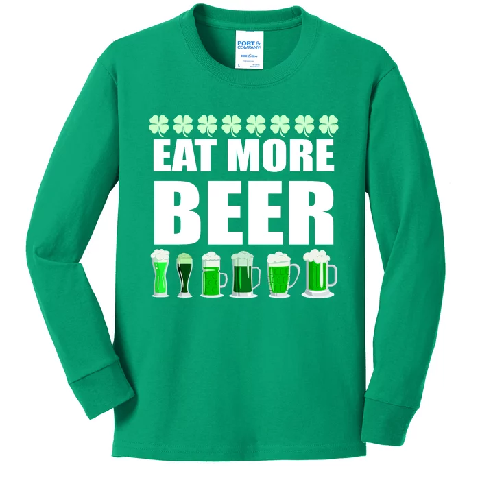 Eat More Beer St. Patrick's Day Irish Clover Green Beer Kids Long Sleeve Shirt