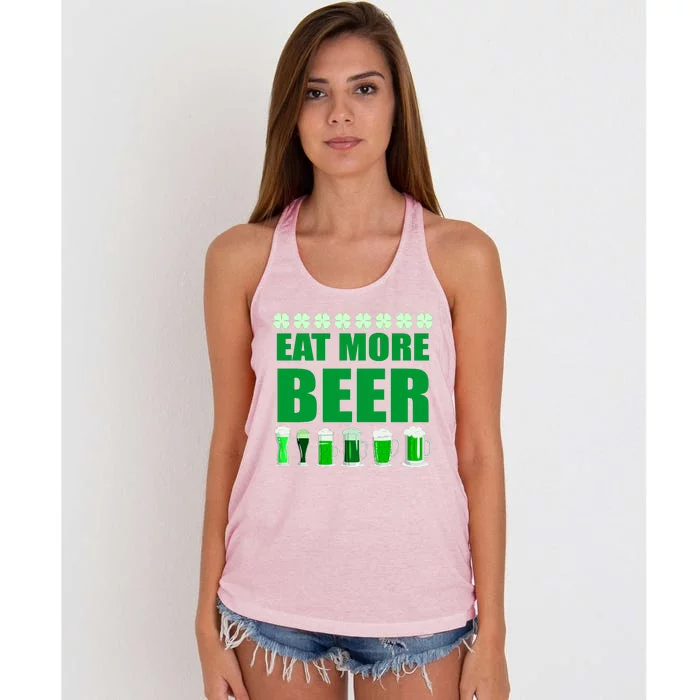 Eat More Beer St. Patrick's Day Irish Clover Green Beer Women's Knotted Racerback Tank