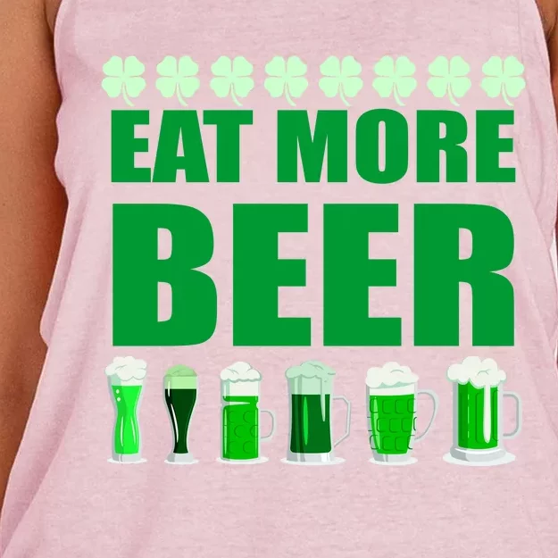 Eat More Beer St. Patrick's Day Irish Clover Green Beer Women's Knotted Racerback Tank