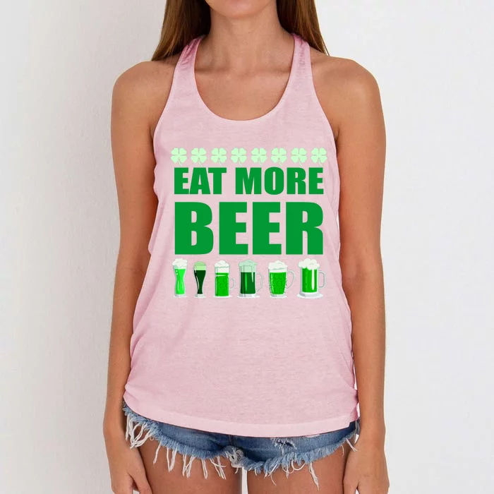 Eat More Beer St. Patrick's Day Irish Clover Green Beer Women's Knotted Racerback Tank