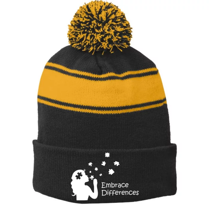 Embrace Differences Stripe Pom Pom Beanie