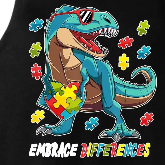 Embrace Differences Autism Awareness Dino Ladies Tri-Blend Wicking Tank