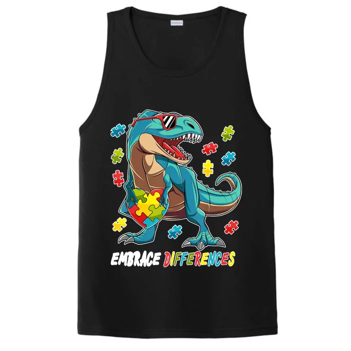 Embrace Differences Autism Awareness Dino Performance Tank