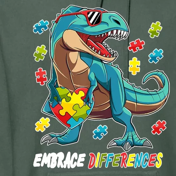 Embrace Differences Autism Awareness Dino Premium Hoodie