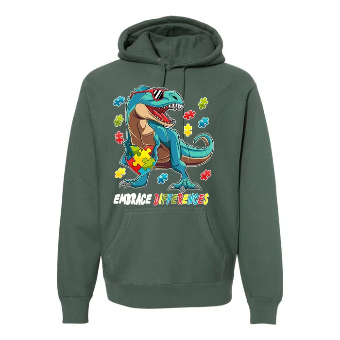 Embrace Differences Autism Awareness Dino Premium Hoodie