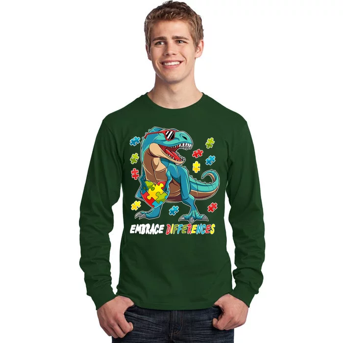 Embrace Differences Autism Awareness Dino Tall Long Sleeve T-Shirt