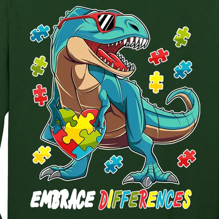 Embrace Differences Autism Awareness Dino Tall Long Sleeve T-Shirt