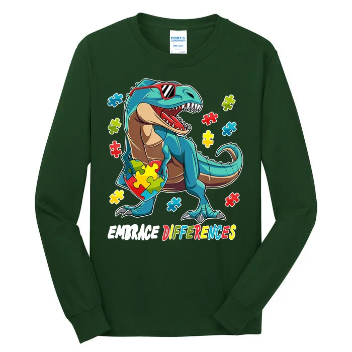 Embrace Differences Autism Awareness Dino Tall Long Sleeve T-Shirt