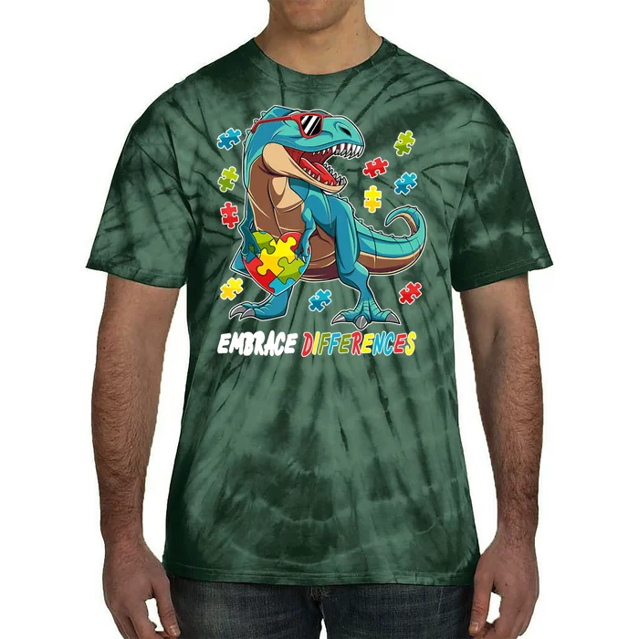 Embrace Differences Autism Awareness Dino Tie-Dye T-Shirt