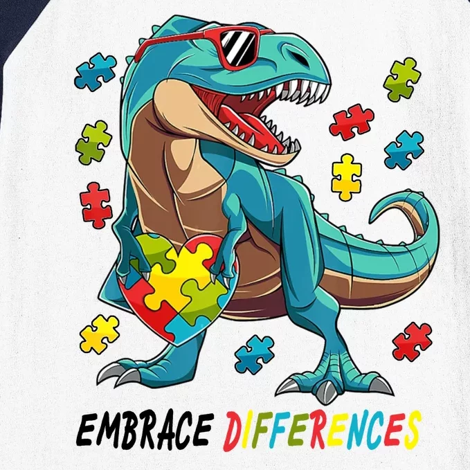 Embrace Differences Autism Awareness Dino Baseball Sleeve Shirt