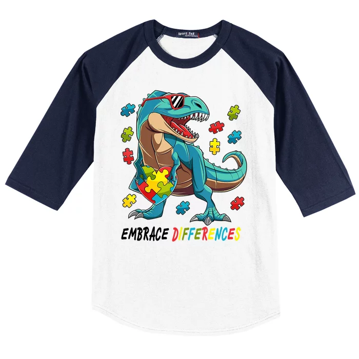 Embrace Differences Autism Awareness Dino Baseball Sleeve Shirt