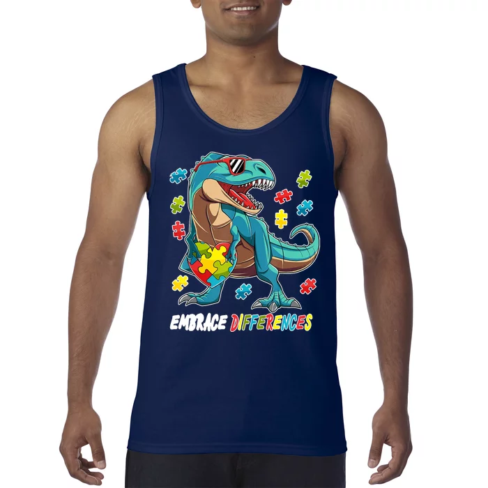 Embrace Differences Autism Awareness Dino Tank Top