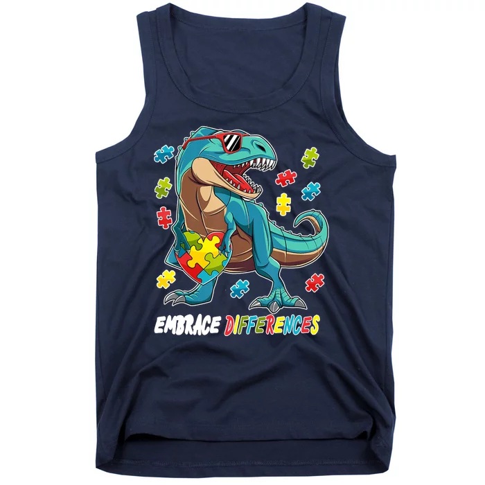 Embrace Differences Autism Awareness Dino Tank Top