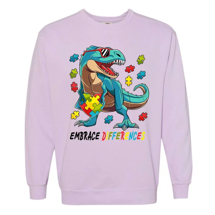 Embrace Differences Autism Awareness Dino Garment-Dyed Sweatshirt