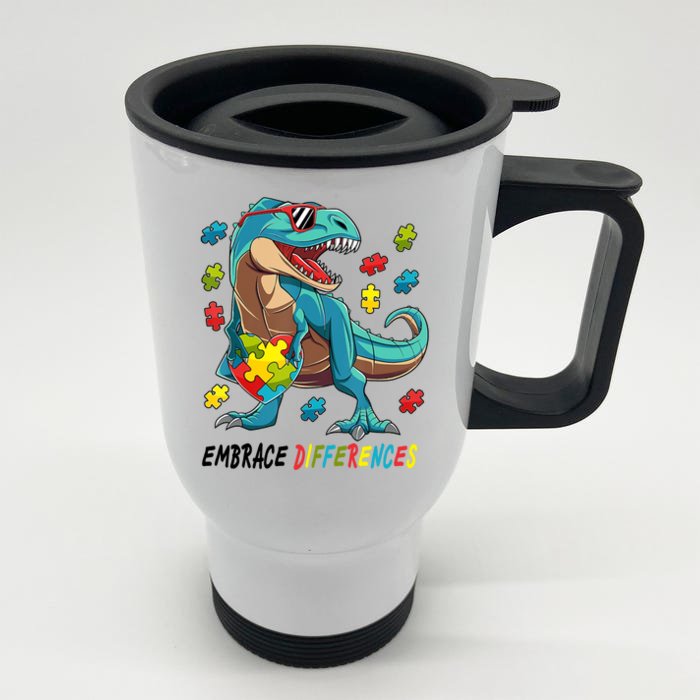 Embrace Differences Autism Awareness Dino Front & Back Stainless Steel Travel Mug