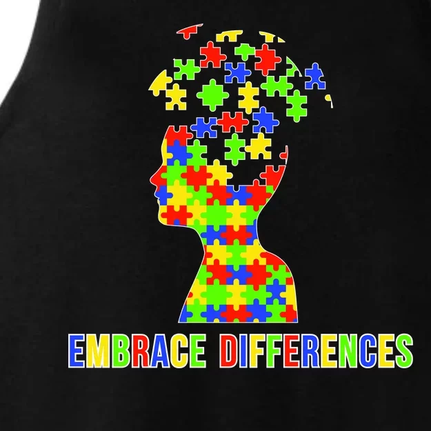 Embrace Differences Autism Awareness Puzzle Pieces Ladies Tri-Blend Wicking Tank