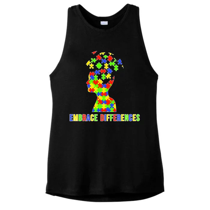 Embrace Differences Autism Awareness Puzzle Pieces Ladies Tri-Blend Wicking Tank