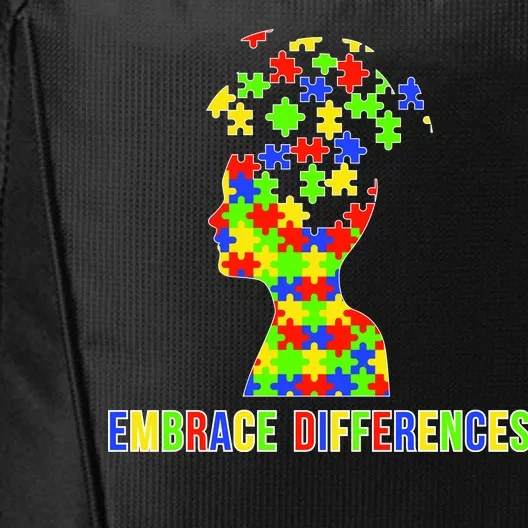 Embrace Differences Autism Awareness Puzzle Pieces City Backpack