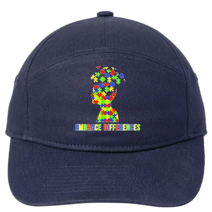 Embrace Differences Autism Awareness Puzzle Pieces 7-Panel Snapback Hat