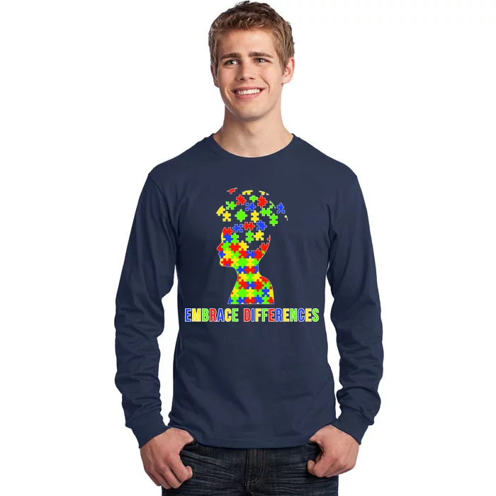 Embrace Differences Autism Awareness Puzzle Pieces Tall Long Sleeve T-Shirt