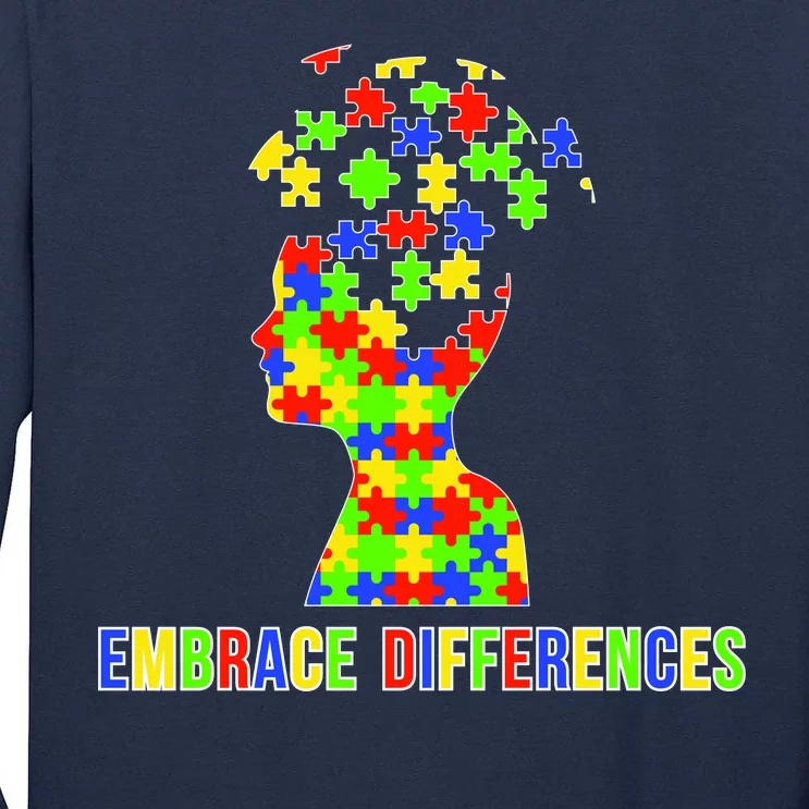 Embrace Differences Autism Awareness Puzzle Pieces Tall Long Sleeve T-Shirt