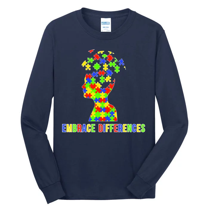 Embrace Differences Autism Awareness Puzzle Pieces Tall Long Sleeve T-Shirt