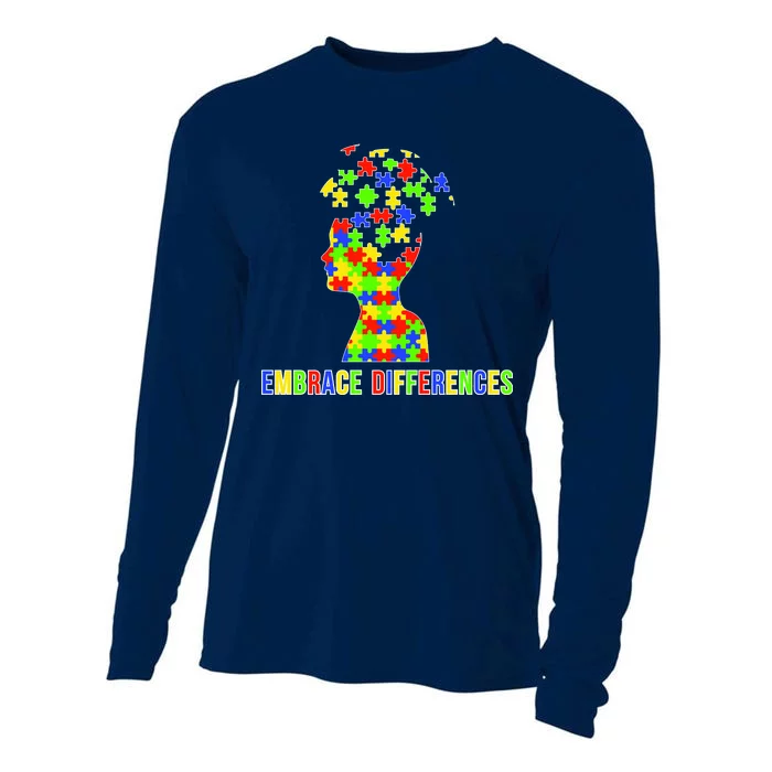 Embrace Differences Autism Awareness Puzzle Pieces Cooling Performance Long Sleeve Crew